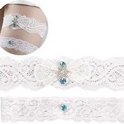 2PCS Women's Garter Set Elastic Rhinestone Leg Ring Lace Garter for Wedding-image-3