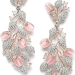 karatcart Black and Rose Gold Plated Floral Design Grey American Diamond Stone Dangler Earrings for Women-picture-53