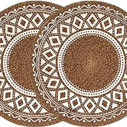Classyo Cotton Dining Table Placemats | Dining Table Mat | Washable Round Table Mats | Coasters for Dining Table for Hot Pots, Plates and Pans | Round Placemats, 15 inch (Brown Design, Pack of 2)-image-40