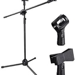 Kh Microphone Stand Floor with 2 Mic Adjustable for Speach Singing 360 Degree Rotating Holder-image-6