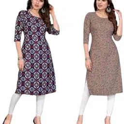 Women's Print Crepe Kurti Set, 3/4 Sleeve Regular Fit Ethnic Outfit for Daily and Casual Wear, Elegant Traditional Attire with Comfortable Design-image-25