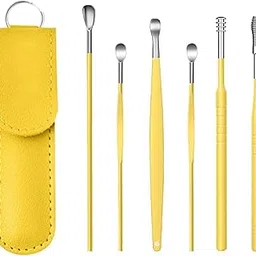 MALAN Stainless Steel Ear Wax Cleaner Reusable Ear Cleaner Tool Set with Storage Box | Ear Wax Remover Tool Kit with Ear Curette Cleaner and Spring Ear Buds Cleaner | Safe & Durable Ear Cleaning Kit (color yellow & pack 6-in-1)-picture-39