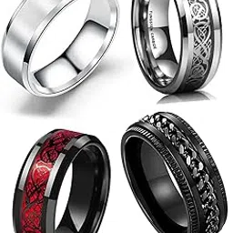 Rings for Men Combo Boys Boyfriend gents friends girls Blue gold Ring for Boys 4 Dragon Black Stainless Steel finger Rings Stylish Birthday Anniversary Husband Valentine Gifts Fashion 297-image-43