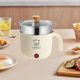 ATORSE Electric Hot Pot Household 1.8L Nonstick Electric Skillet for Soup Fry Pasta with Steamer Khaki-picture-15