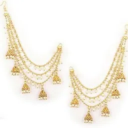 Latest Trendy Stylish Ear Chain Earrings for Women | Traditional 18k Gold Plated Wedding Party Jewellery | Bahubali Inspired Kan Chain Jhumki Earrings-image-41