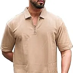 maniac || Mens || Textured || Polo Neck || 3/4th Sleeve || Half Zipper || Cotton || T-Shirt-picture-46