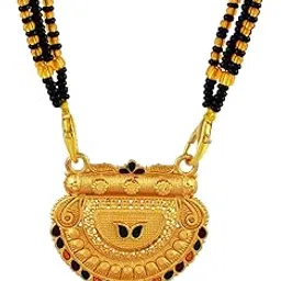 morir Elegant Gold-Plated Semi-Circular Mangalsutra with Enamel & Black Beads Chain For Women-picture-15