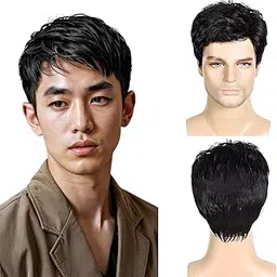 VIEWS Men's Wigs Short Hair Natural Synthetic Hair & Heat Resistant Wigs for Men Male 6 Inch Black Colour-picture-20