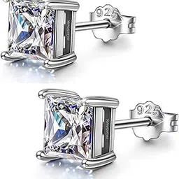 highspark 925 Silver Solitaire Square Earrings for Women | 92.5 Sterling Silver and Princess Cut Diamond like Brilliance Sparkling Zirconia for that Stunning Shine | Lovely Gift image 1