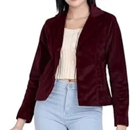 leather retail Women Velvet Two Button Mahroon Jacket-picture-31