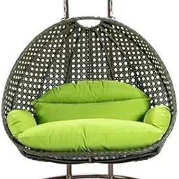 Hindoro Rattan Wicker Wrought Iron Two Seater Swing Chair with Powder Coated Stand & Cushion || Double Hammock Swing for Adults & Kids || Outdoor || Indoor || Balcony (King, Black with Green)-image-51