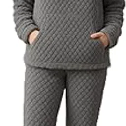 Warm Winter Fleece Hoodie Nightsuit | Full Sleeve Nightwear Set ! Half-Zip Hoodie with Bear Patch and Pants, Loungewear for Women-picture-53