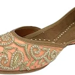 eshoe ethnic Women Juti for Wedding Traditional Mojari Handmade Punjabi Jutti Flat Bridal Ethnic Indian Shoes Peach-picture-37