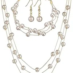 Beads Studded Gold Plated three layer Necklace Earrings & Bracelet Set Fashion Stylish Jewellery Gift for Women|Mothers Day Gifts for Mom-image-51