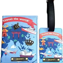 Multicolor Unisex PU Travel Passport Cover & Luggage Tag (GC-PRI-LBLU)-image-2