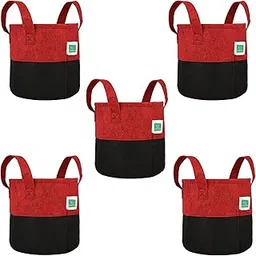 GREENSHEEP Geo Fabric Grow Bags UV Treated Gardening Cotton Pots Terrace Indoor Outdoor Home Balcony Nursery Leafy Vegetable Fruits and Flower (Black & Red Round 400 GSM Size 8x8 Pack of 5) image 1