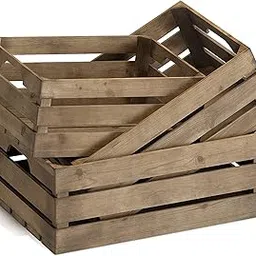 Hamdan Collection Rustic Solid Wood Crates for Display White, Set of 3 Nesting Wooden Crate Box with Handles, Farmhouse Milk Crate Storage Bins (Brown)-image-68