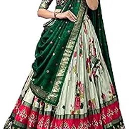 snazzy stitch Women's Trending Designeer Tussar Silk Lehenga Choli Set Print with Foil Work With Unstitched Blouse Patola Print Adorned with Foil Work For Navrati-picture-41