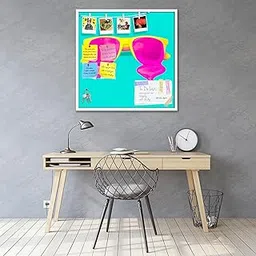 ArtzFolio Yellow Hipster Sunglasses | Notice Pin Board Bulletin Board | Soft Vision Board with Thumb Push Pins & Sticky Notes | White Frame | 24 x 24 inch (61 x 61 cms)-picture-58