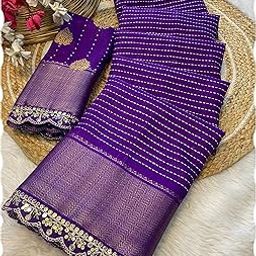 peachmode Royal Purple Floral Printed Dola Silk Saree With Woven Border-picture-12