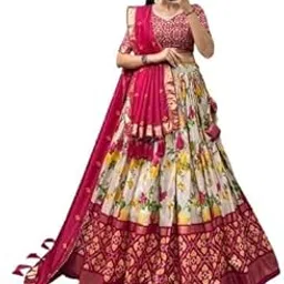 radhvi biz Women,s Tussar Silk With Patola And Foil Print Lehenga choli Set (PINK)-picture-37