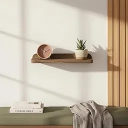 Hamdan Collection Wooden Floating Wall Shelf Rustic Solid Wood Display Rack for Plants, Books & Modern Minimalist Wall Mounted Shelf for Living Room-image-1