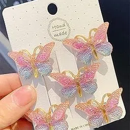 Iridescent Butterfly Hair Clips, Handmade Mini Claw Clips, Pink and Blue Ombre, Set of 5 (4Y) Multicolour-picture-11