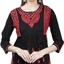 seva chikan Hand Embroidered Lucknowi Chikankari Cotton A-Line Short Top Tunic for Women SCL9037-picture-24