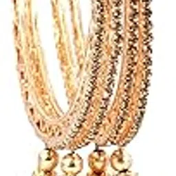 nmii Set of 4 Gold Plated Metal Latkan Bangle Set For Girls & Women with Diamond Stone | Fancy Women's Bangles | Traditional Jhumka Latkan Design Bangles | Fashion Jewelry - Set of 4 Bangles-picture-12