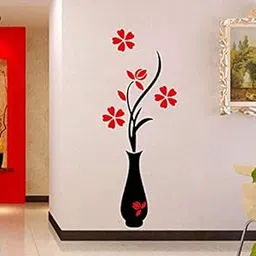 Techgifti™ Wall Sticker 'Red Flowers with Vase Home Office Decoration Vinyl'-picture-17