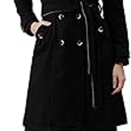 poshbery Black Notch Collar Full Sleeve Double Breasted Long Coat with Fabric Belt-picture-32
