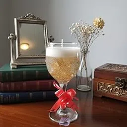 Handcrafted Wine Glass Soy Candle, White with Gold Glitter Base, Red Bow Accent, Decorative Gift, Decorative Scented Candles for Anniversary, Birthday, Wedding, Festive | 100% Pure Soy Wax-picture-24