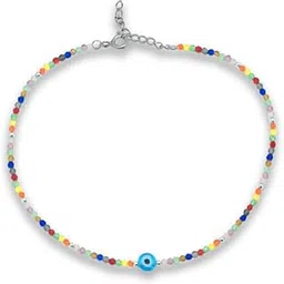 Evil Eye Rainbow Bead Anklet for Women & Girls | 925 Sterling Silver with Multicolor Crystal Beads & Blue Evil Eye | Adjustable Lobster Clasp | Boho, Protective & Summer Chic Jewelry-image-58