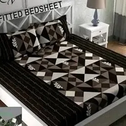 MATYUN 210 TC Cotton Feel Glace Cotton Elastic Fitted Printed King Size Double Bed Bedsheet with 2 Pillow Coverm Fits Upto 8 inches Mattress,Size- 72x78x6 Inches, Coffee Triangle-image-25