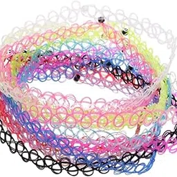 Generic 12 Pieces Assorted Color Tattoo Choker Collar Stretch Necklace Henna Elastic Boho 90s Gothic Jewelry-image-21