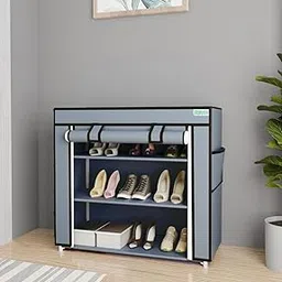 FLIPZON Plastic Premium 3-Tiers Shoe Rack/Multipurpose Storage Rack With Dustproof Cover (Small) (Grey), 58 X 28 X53 cm-picture-11