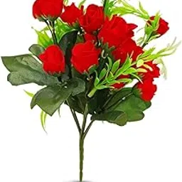 Artificial Red Rose Flower Bunch with Green Leaves, Fabric Flowers for Home Office,Wedding,Party,Table & Gift Decoration 7 Stick Approx17 Fabric Flowers (Pack of 1)-picture-42