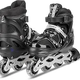 Adjustable Inline Skates with Light Up Wheels | Fun Roller Blades for Kids, Teens & Adults | Free Size with ABEC-7 Bearings | Durable, Comfortable & Stylish Roller Skating Shoes (Black)-image-87