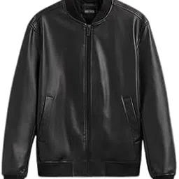 yunku Men's Black Bomber Jacket with Ribbed Collar, Front Zipper, and Stylish Casual Wear Outerwear-picture-30