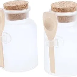 Enakshi® 2 Pieces ABS Bath Salt Bottles Empty Clear Corked Jar with Wood Spoon 100g|Health & Beauty | Bath & Body | Bath Salts-picture-42