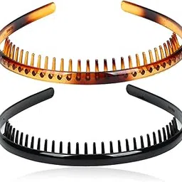 3 piece Fashion Plastic Elastic Hair Bands Wavy Hair Comb Black Brown Headband Teeth Comb Shine Hairband Hoop Hair Accessory For Girls, Women Lady (plain korean)-image-82