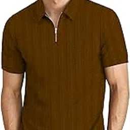 ausk Men T-Shirts Polos || Polo Tshirt with Texture Fabric Zipper Neck-picture-56