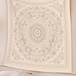 SheetKart Mandala Tapestry Wall Hanging, Medallion Indian Cotton Printed Floral Art, Wall Décor Tapestries - Small, Beige-picture-32