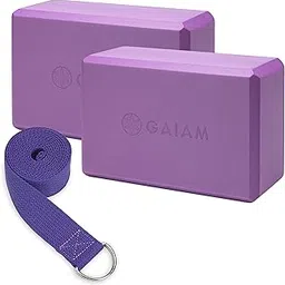 Gaiam Essentials Yoga Block 2 Pack & Yoga Strap Set, Deep Purple-picture-31