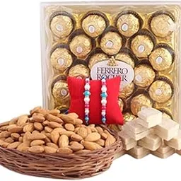 80 Rose Garden Rakhi Gifts | 01 Chocolate Box 24Pcs | Kaju Katli Mithai 1Kg | Almonds 1Kg | 02 Beads Rakhi with Roli Chawal Tilak | Nextday Delivery-image-4
