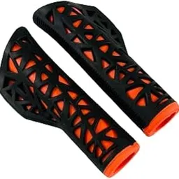 Shrenik Cycle Handle Grip 12.5cm Length Dual Soft Rubber Non Toxic Anti-Slip MTB/City Bicycle Bike (Black-Orange)-image-91