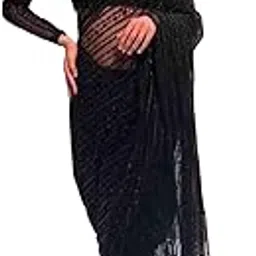 siril Women's Georgette Sequence Embroidery Lace Saree With Unstitched Blouse Piece-picture-32