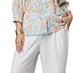 tamiska by narendra kumar Women’s Top, Multicolor Floral Schiffli Embroidered Polyester, 3/4 Sleeve Shirt with High Neck and Button Front – Elegant and Breezy-picture-12