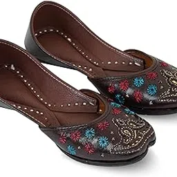 dfr Traditional Hand Crafted Brown Leather Rajasthani Stylish Punjabi Ethnic Comfortable Sole Cushioned Fancy Ethnic Bellies Mojari Jutti for Women and Girls, Color-DarkBrown9 Size 8-picture-29