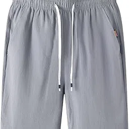 ftk Men's Summer Linen Cotton Shorts Loose Fit Breathable Beach Shorts Lightweight | Gray - L-picture-15